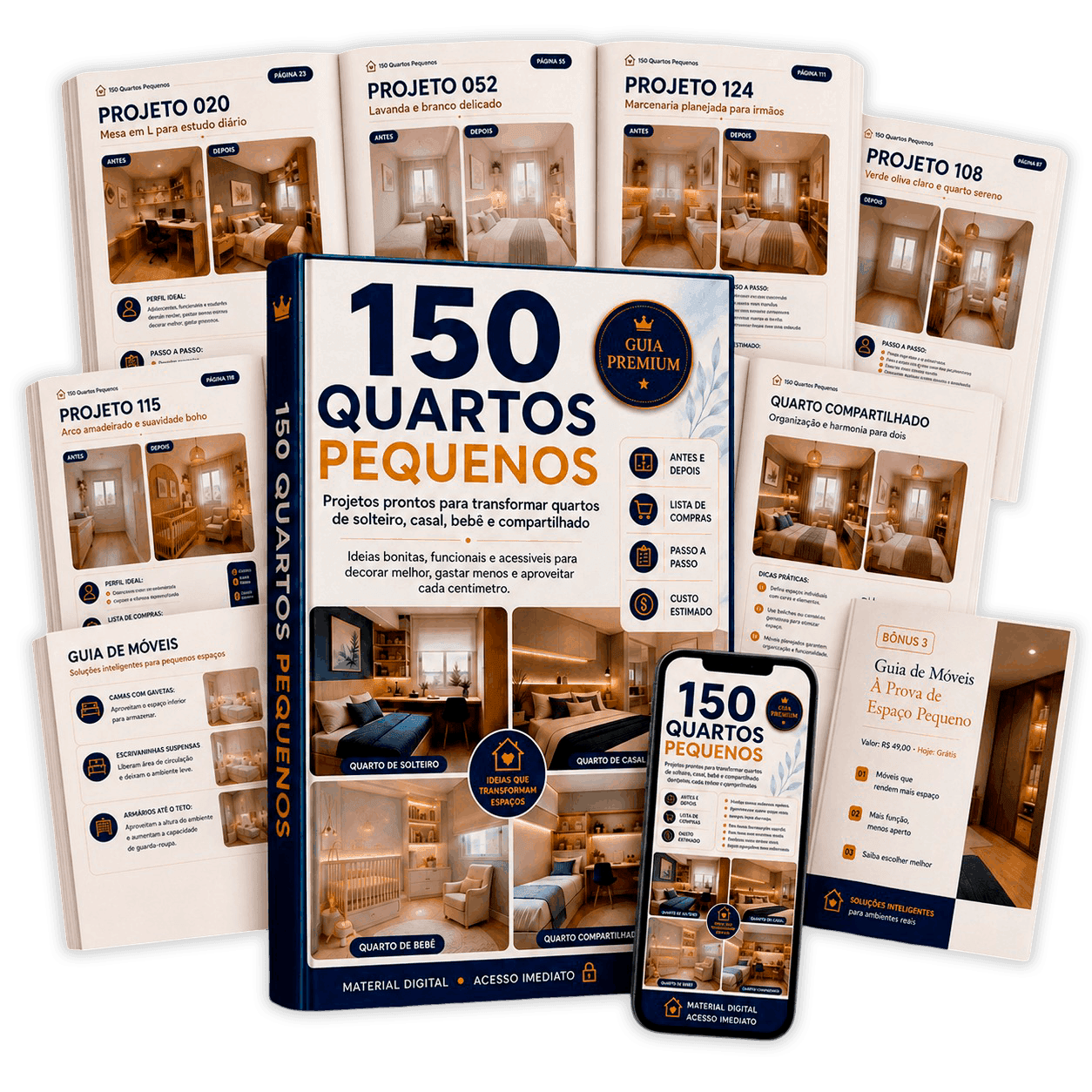 Guia 150 Quartos Pequenos — antes e depois de quartos reais
